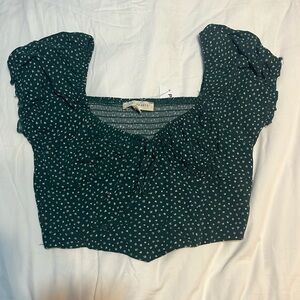 Green Crop Top with White Flowers, Pacsun, LA HEARTS, Size XS